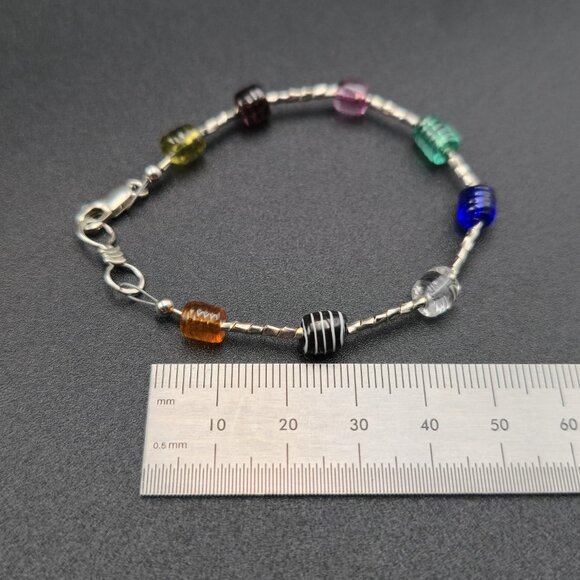 7 Inch Sterling Silver Colorful Glass Braided Style Bracelet B915 - Picture 5 of 6